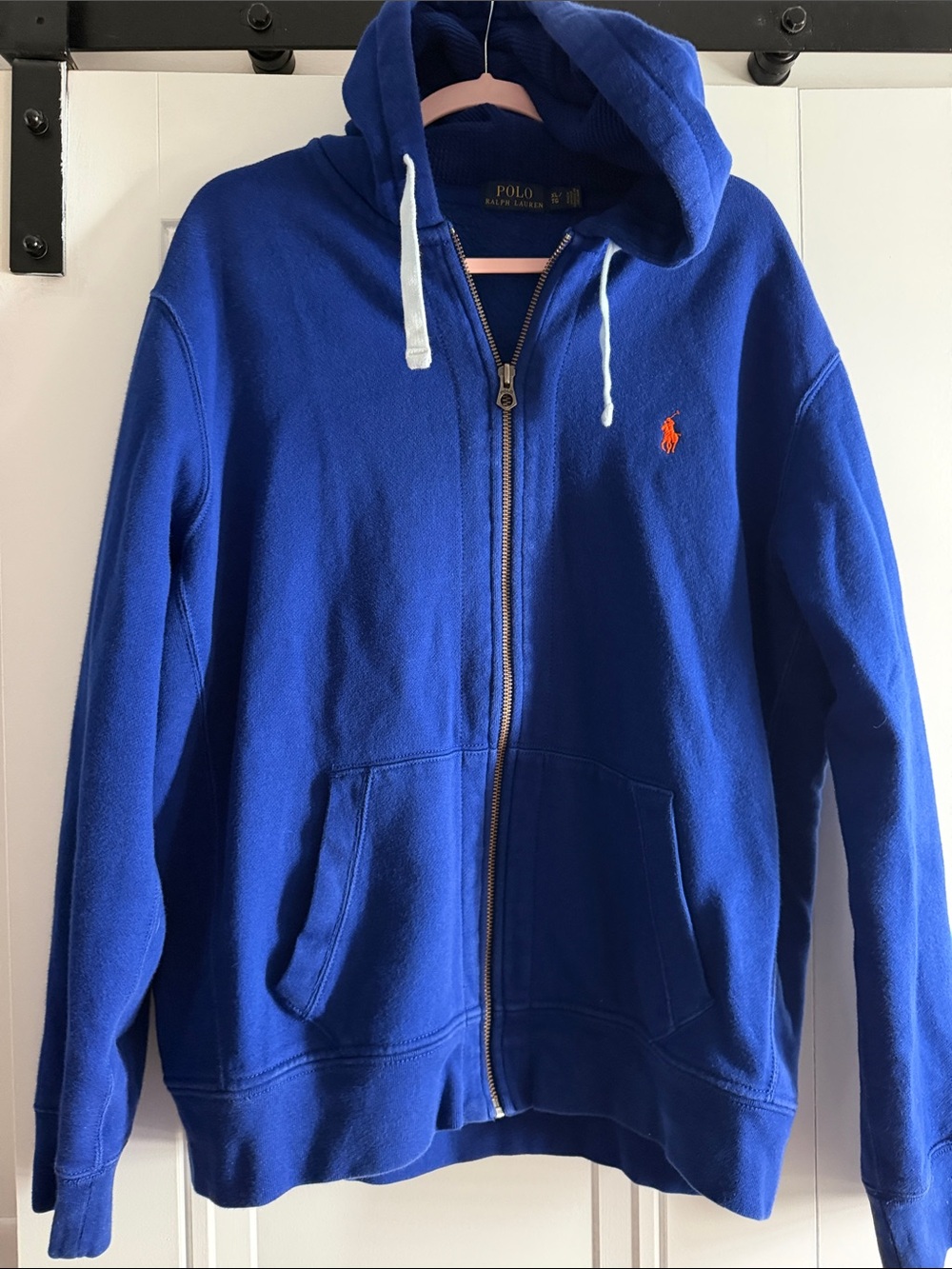 Polo by Ralph Lauren Men’s Blue Zip-Up Hoodie with Waffle Knit Hood